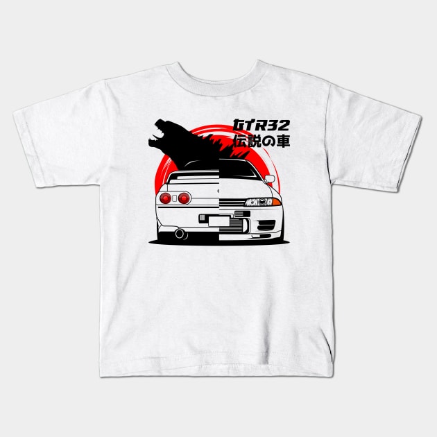 JDM R32 Rear Front Kids T-Shirt by GoldenTuners